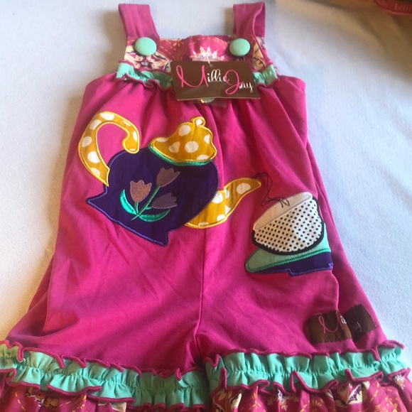 Girls NWT ruffled boho colorful pink summer one piece romper jumper - Picture 2 of 13